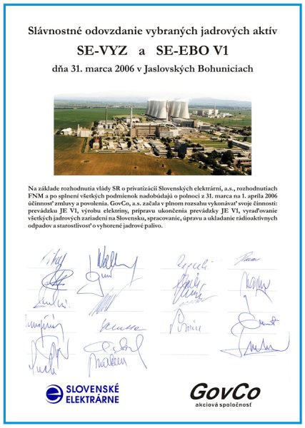 Ceremonial submission of selected nuclear assets of SE-VYZ and SE-EBO V1